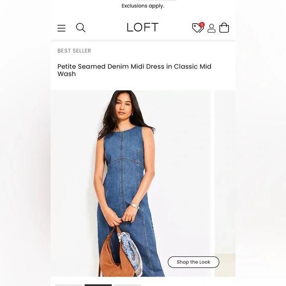 LOFT Sleeveless Seamed Denim Midi Dress in Mid Wash Blue - Picture 1 of 5